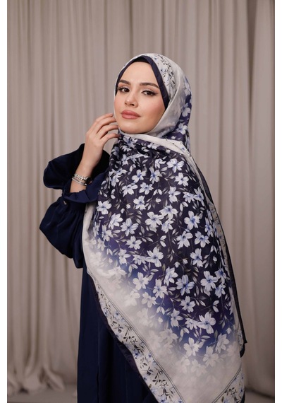 Mimiyum Flora Desen Soft Şal Lacivert