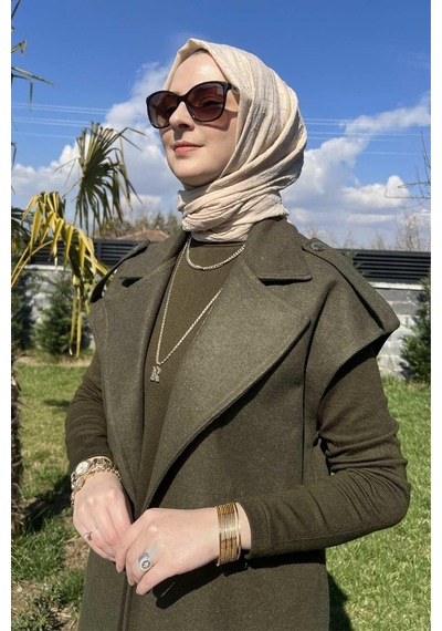 Rabia Şamlı Apoletli Haki Yelek Normal