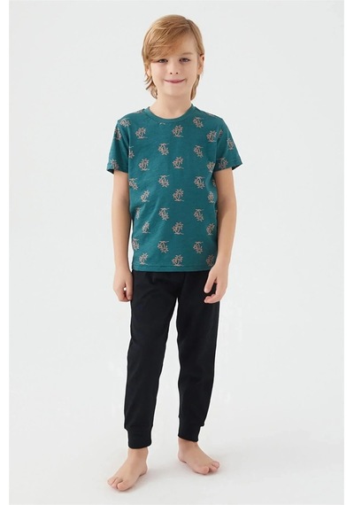 Armetti Erkek Çocuk Palmiye Ağaçlı Pijama Takım-12638 Yeşil