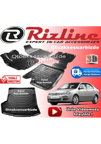 Corolla Uyumlu 3D Paspas+Bagaj Havuz Siyah Sedan 2007-2013 Arası Rizline