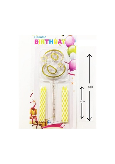 Mika Şeffaf 8 Rakam Gold Mum Set