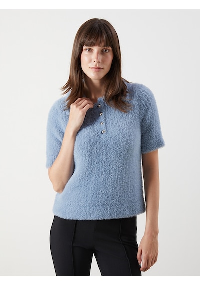 Lcw Comfort Mavi Polo Yaka Kadın Triko Kazak