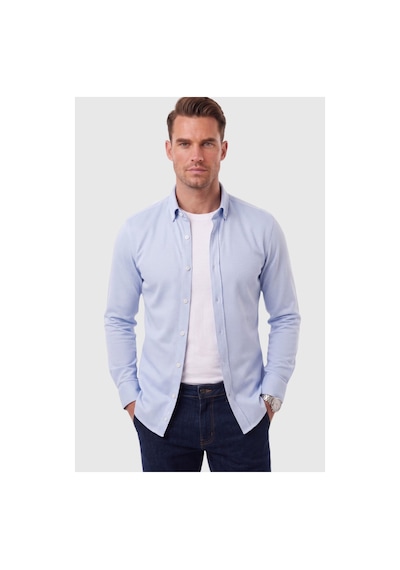 Deepsea Erkek %97 Pamuk Slim Fit Dar Kesim Petek Dokulu Likralı Örme Mavi Gömlek 2600707