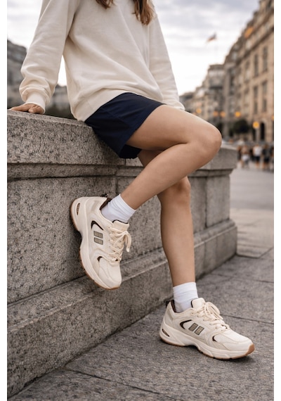 Muggo Shift Kadın Kalın Taban Bağcıklı Günlük Sneaker Spor Ayakkabı Bej