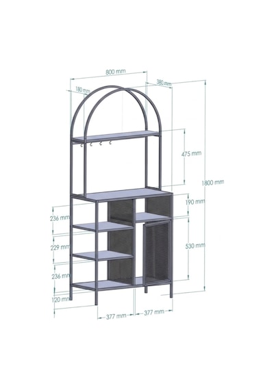 Capella Kahve Köşesi Standı & Çok Amaçlı Mutfak Dolabı - Tel Kapaklı Siyah 80x180cm