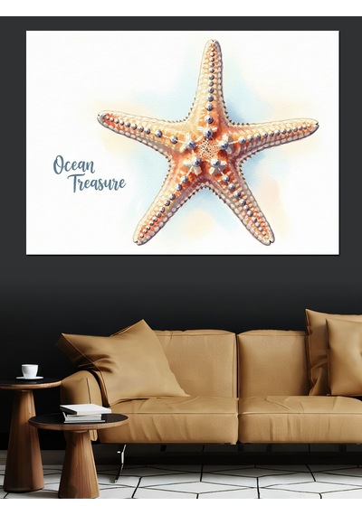 Deniz Yıldızı Kumlu Yüzey Dekoratif Kanvas - Mdf Ahşap Tablo