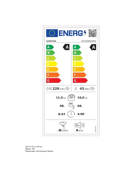 Samsung WD18DB8995BZAH 1000 Devir 18 KG -11 KG Kurutmalı Çamaşır Makinesi