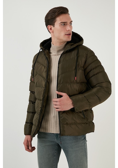 Buratti Peluş Astarlı Kapüşonlu Fermuarlı Slim Fit Şişme Erkek Mont 5762010 Haki