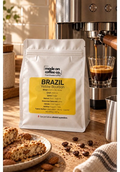 Brazil Yellow Bourbon Filtre Ve Espresso Kahve 200 Gr %100 Arabica Doğal - Espresso Makinesi İçin Öğütülmüş