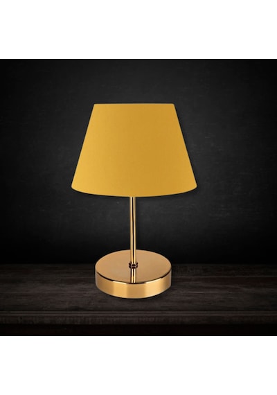 Kuzey Gold Gövdeli Abajur Sarı Kumaş Yatak Odası Salon Sarı