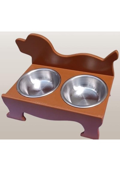 Hobi Erc Model 90374 Köpek Mama Ve Su Kabı Seti Mdf Ceviz Renk Paslanmaz Tabak