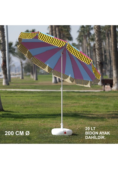 Pembe-mavi Plaj Şemsiyesi 200 Cm Ø Bidon Ayak Dahil