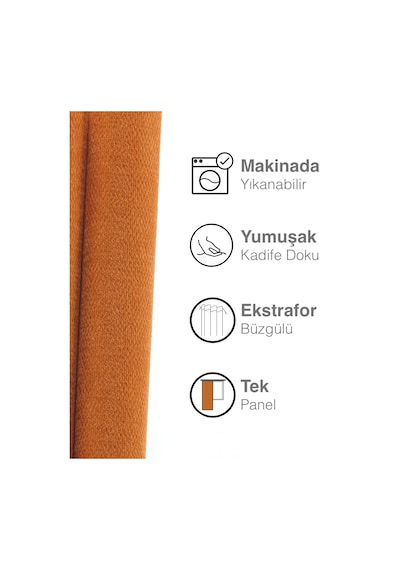 Kadife Dokulu Mandalina Turuncusu Ada Fon Perde Ekstrafor Büzgülü Mandalina Turuncusu