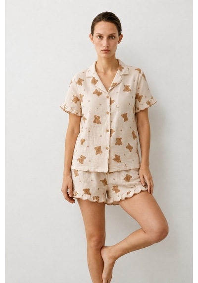 Kadın Relaxed Lastikli Kar Beyaz Pijama Takımı