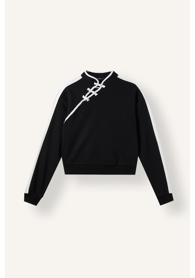 Defacto Kontrast Biyeli Asimetrik Düğmeli Sweatshirt I9640ax26aubk81 Siyah-bk81