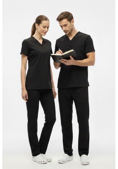 Tek Alt Siyah Unisex Doktor Ve Hemşire Forması Scrubs Likralı Pantolon