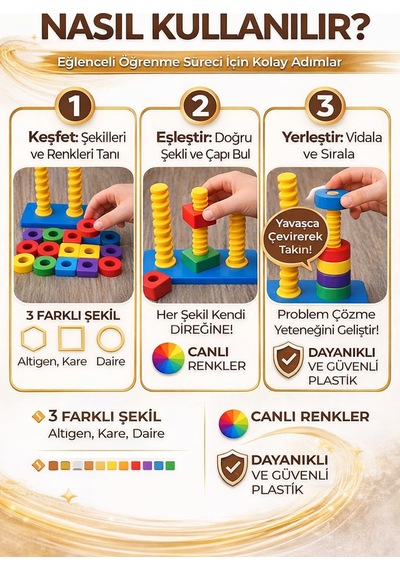 Montessori Tarzı Eğitici Oyuncak 1+ Yaş Renk Ve Şekil Eşleştirme Oyunu Zeka Ve Motor Gelişim Seti 66967385