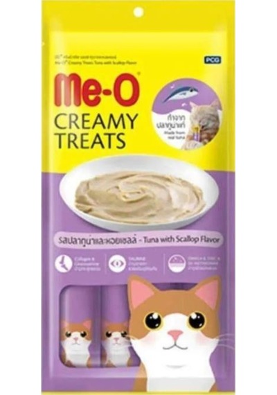 Me-O Kremalı Ton Balık ve Deniz Taraklı Kedi Sıvı Ödül Maması 4 x 15 G