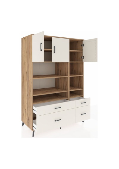 Kronos Dolap 10 Raflı 4 Çekmeceli 3 Kapaklı 132x59x195 Çam-ay... Çam