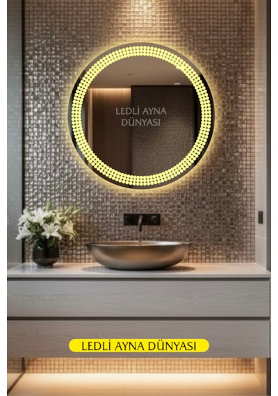 80 Cm Günışığı Banyo Antre Duvar Makyaj Aynası Ledli Ayna Beyaz - Gümüş