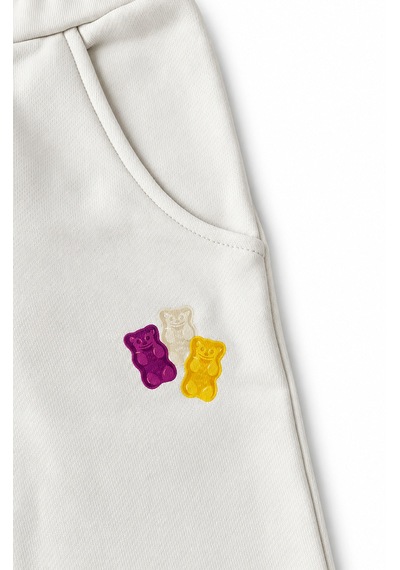 Haribo Ayıcık Nakışlı İspanyol Paça Kız Çocuk Eşofman Altı Ekru