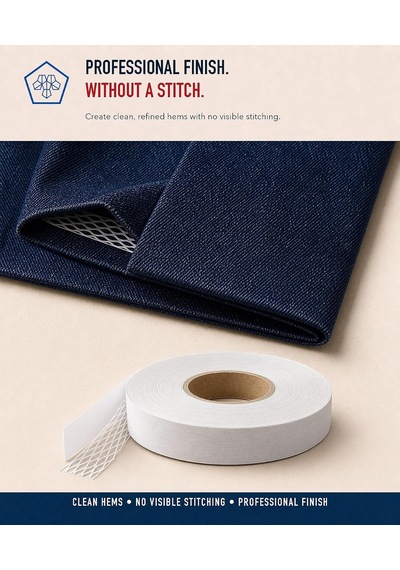 Perde Telası 1.5 Cm X 50 M - Kalın Paça Kot Denim Telası - Çift Taraflı Yapışkan Tela - Amerikan Tela - Dikiş Nakış Telası Beyaz Diğer