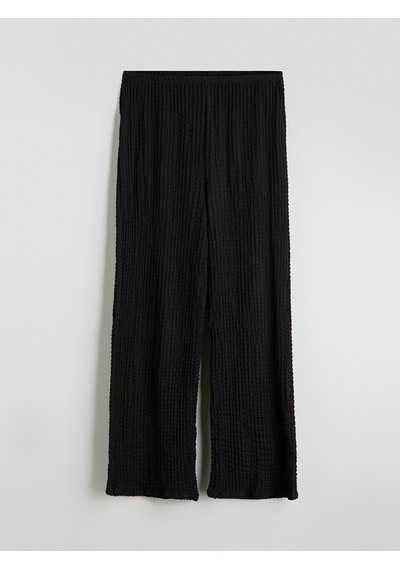 Lcw Comfort Siyah Beli Lastikli Dokulu Geniş Paça Kadın Pantolon