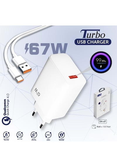 Pdateknoloji Shoami 67w Turbo Şarj Aleti Ve Type-c Kablo Seti Sh-67