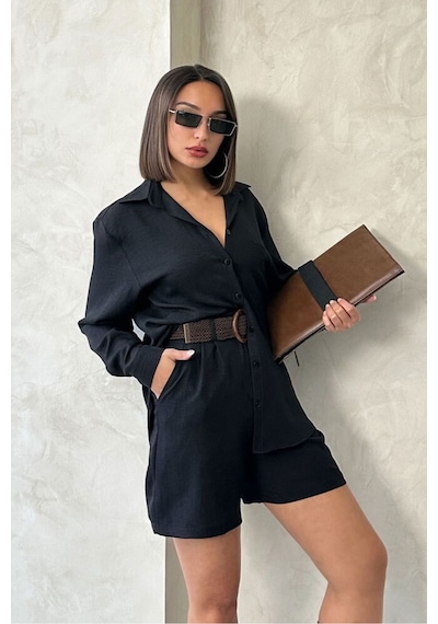 Verymoda Kemerli Şort D2686 Siyah
