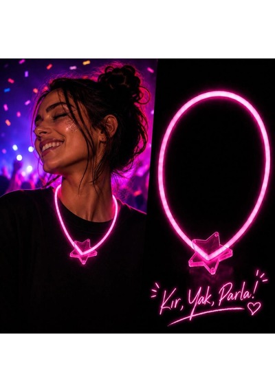 Glow Yıldız Kolye Neon Fosforlu Işıklı Kolye Pembe Renk