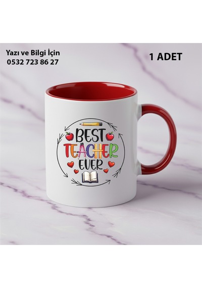 Best Teacher Tasarımlı Öğretmenler Günü Kişiye Özel İsim Baskılı Kupa Bardak Öğretmene Hediyelik Kırmızı