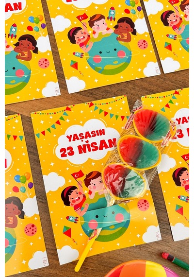 20 Adet 23 Nisan Şeker Ve Balon Konulabilen Tebrik Kartı 10 Lu Set Sınıf Dağıtımlık Hediyelik Kart