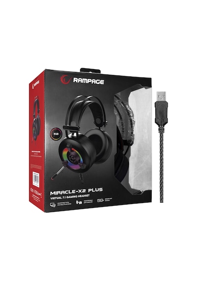 Rampage Miracle-X2 Plus 7.1 Surround RGB Kulak Üstü Oyuncu Kulaklığı