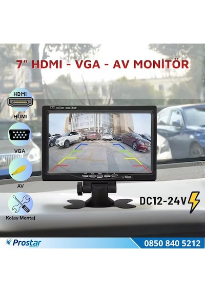 7 İnç Hdmı / Vga / Av Çok Amaçlı Araç Ve Taşıt Monitörü Üç Giriş, Her Cihaza Uyumlu 12-24v