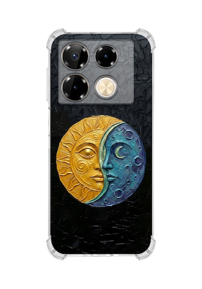 Printify Infinix Note 40 Pro İle Uyumlu Şeffaf Silikon Kılıf Uv Baskılı Esnek Tpu Kapak Güneş Ve Ay No3