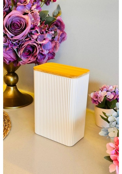 Makri Home Bambu Kapaklı Saklama Kutusu - 2 Litre 15 X 9 X 21 Cm Krem