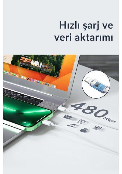 Abatech Hızlı Şarj Destekli Type-c To Lightning Apple Uyumlu iPhone Şarj Aleti Seti 35w Beyaz