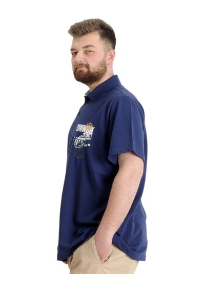 Mode Xl Büyük Beden Erkek T-Shirt Polo Parçalı Summer 23331 Indigo 001