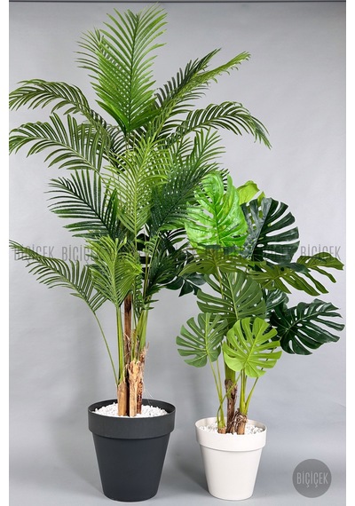 Biçiçek Yapay Areka Palmi̇yesi̇ Ve Monstera Ağacı Yali Saksıda