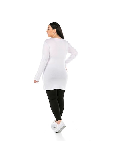 Disentis Büyük Beden Yuvarlak Yaka Uzun Kollu Viskon Uzun Beyaz Body