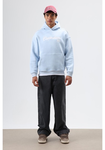 Vamos Oversize Baskılı Kapüşonlu Hoodie Bebe Mavi