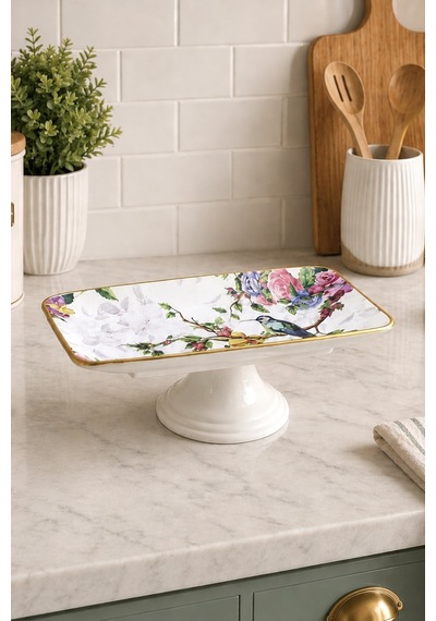 Flora 13 Parça Seramik Pasta Kek Servis Sunum Tabağı Tabak Takımı Seti Çok Renkli