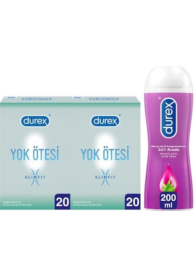 Durex Yok Ötesi Slim Fit İnce Prezervatif 40'lı + Aloe Vera Kayganlaştırıcı Jel 200 ML
