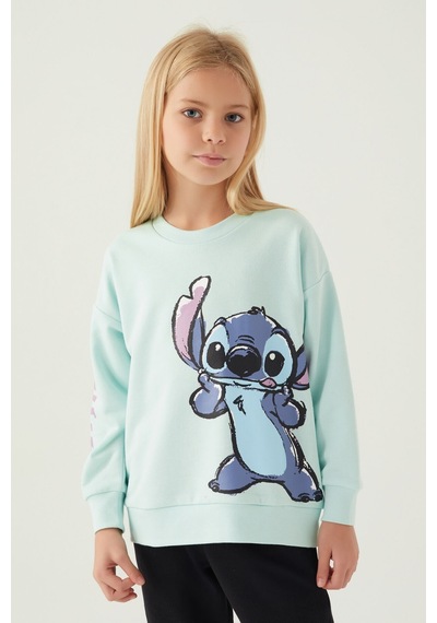 Stitch Puss Yeşil Kız Çocuk Sweatshirt 5274-42779 Yeşil