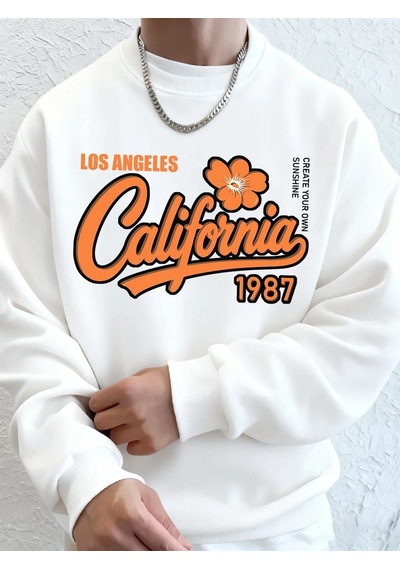 Startmore Tarzsokak Los Angeles Kaliforniya 1987 Baskılı Erkek Sweatshirt Kışlık Bol Kapüşonlu Spor Bisiklet Yaka Beyaz