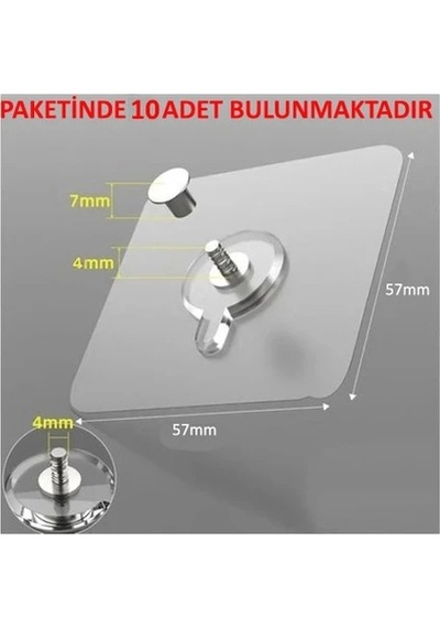 Süper Güçlü Çerçeve Askısı Pin Delgisiz Vidalı Tırnak Kanca Yapışkanlı Raf Tutucu Askı 10 Lu Çok Renkli