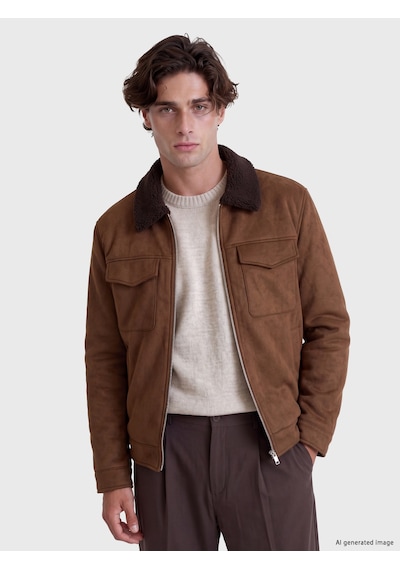 LC Waikiki Lc Waıkıkı Kahverengi Regular Fit Kürk Yaka Süet Erkek Mont