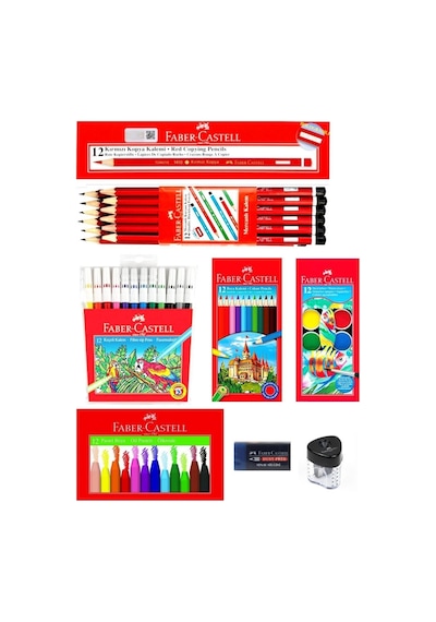 Faber-castell Mercanlı Kurşun Kalem Kırmızı Kalem Ve 12 Li Kuru Sulu Keçeli Pastel Boya
