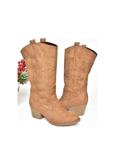 Fox Shoes R973934002 Taba Süet Kovboy Model Kadın Çizme Taba