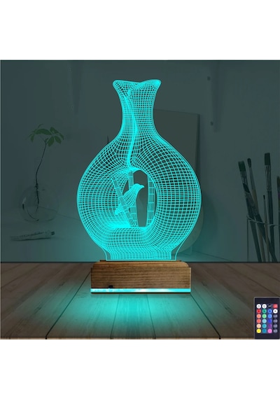 Luvivia Minimalist Vazo Kuş 3d Lamba - Masa Gece Lambası Şeffaf